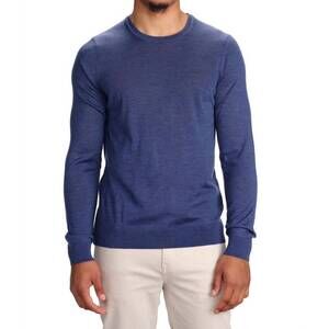 NEW GARNET CLOTHIERS merino wool solid crew neck sweater in navy